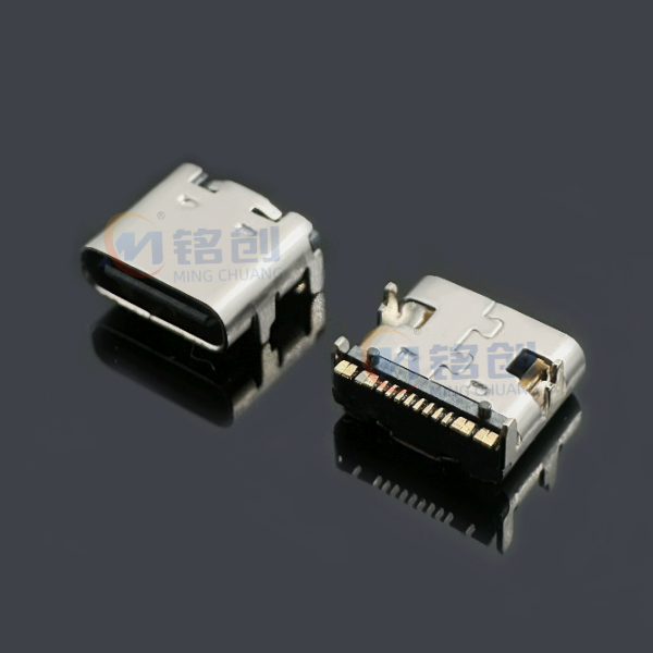 Type-c母座16Pin 卧式四脚插板SMT L=7.35 15A大电流 PD超级快充 USB接口