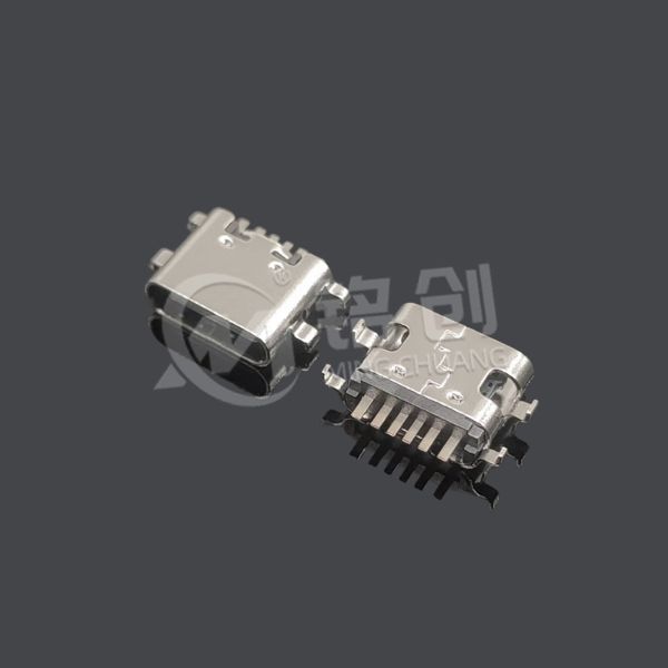 TYPE C母座6PIN 沉板1.2 四脚插板 L=6.8 一模 无弹 黄铜 LCP