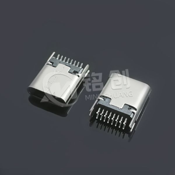 TYPE C母座16PIN 夹板0.8 L=8.6 带鱼叉脚 针长2.0 三模 无弹 黄铜 LCP