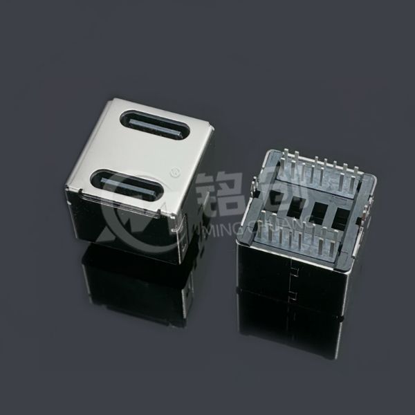 TYPE C母座14PIN 立式插板 双层 C+C 铜壳