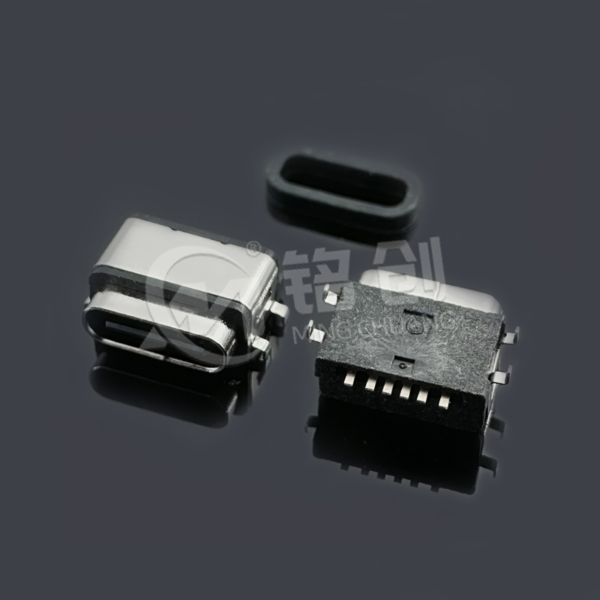 防水TYPE C母座6PIN 沉板0.55四脚插板