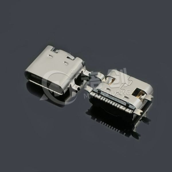 TYPE C母座16PIN 板上四脚全贴SMT L=7.35 15A大电流 304 高导铜 LCP