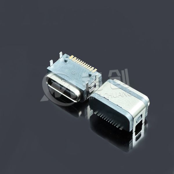 防水TYPE C母座16PIN 板上四脚插板SMT L=7.05 包胶 IPX6