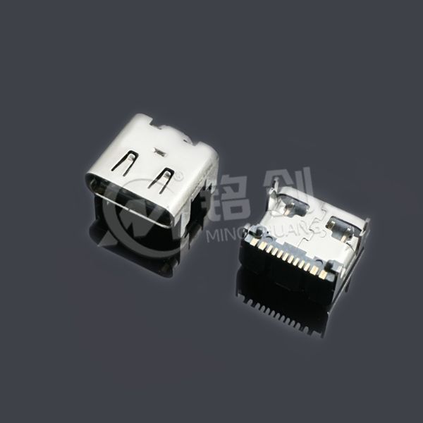 TYPE C母座16PIN 板上垫高1.6 CH=3.18 三模 有弹 301 高导铜 LCP