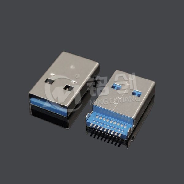 USB AM3.0 90度沉板公头直脚无柱DIP LCP蓝胶