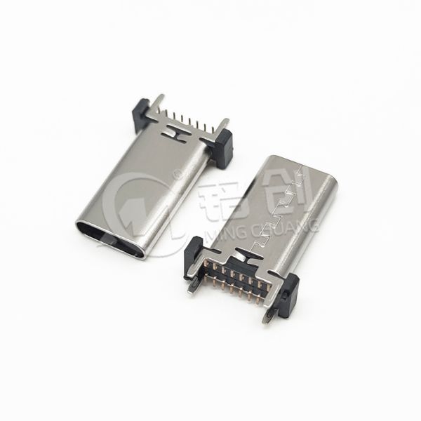 TYPE C母座16PIN 立贴 L=17.5 高导铜 镀金3U 外壳304 LCP 黑胶