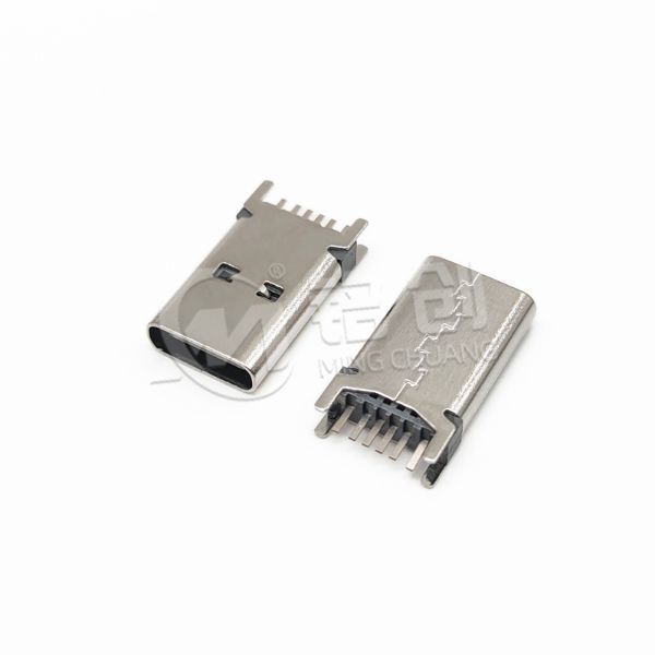 TYPE C母座6PIN 立插 L=13.7 不带钢片 304 黄铜 LCP 黑胶