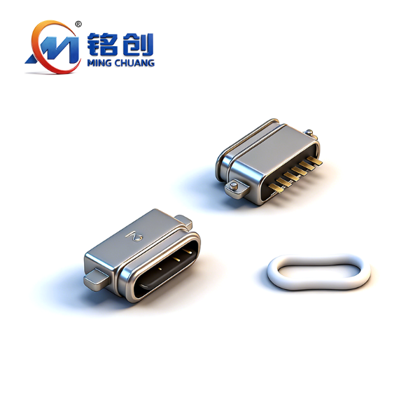 B09W0605A 防水TYPE C母座6PIN 沉板2.0 两脚插板SMT L=5.7 舌片外露 锌合金