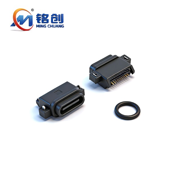 B09W1606A 防水TYPE C母座16PIN 沉板1.65 两脚插板SMT L=9.0 全塑