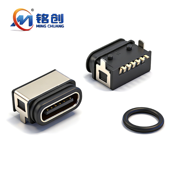 B09W0602B 防水TYPE C母座6PIN 板上两脚插板SMT L=7.3 全塑