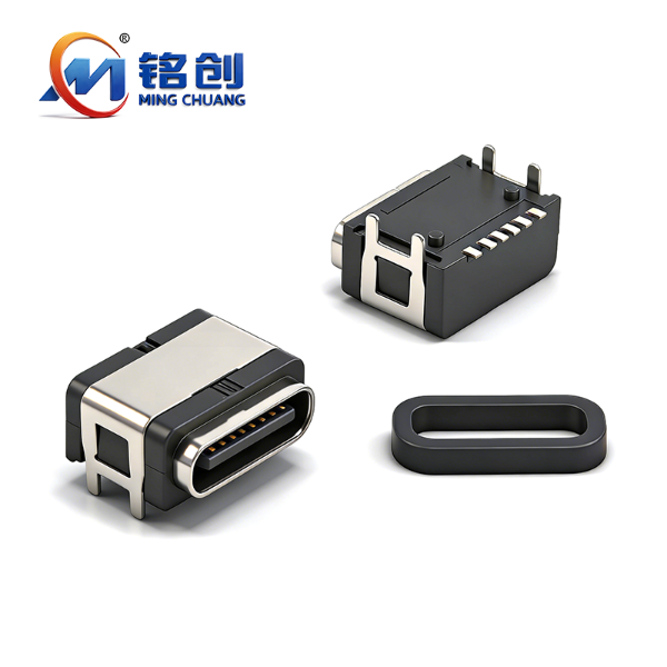 B09W0602A 防水TYPE C母座6PIN 板上两脚插板SMT L=7.3 全塑