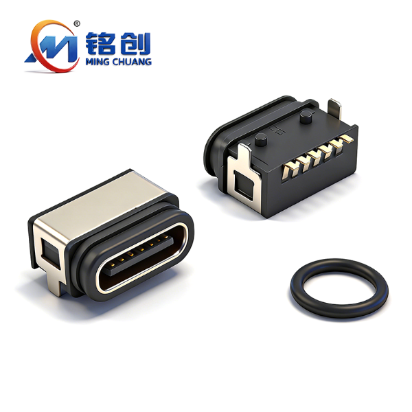 B09W0603A 防水TYPE C母座6PIN 板上四脚插板SMT L=7.85 全塑