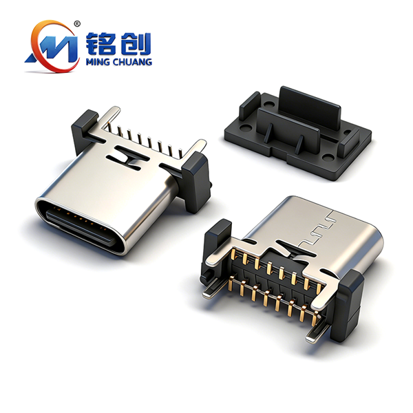 A031601A TYPE C母座16PIN 立式四脚插板SMT L=9.3 A款 舌片外露