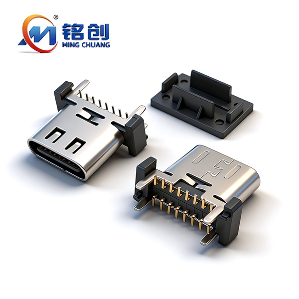 A031602B TYPE C母座16PIN 立式四脚插板SMT L=8.8 A款 带凸筋