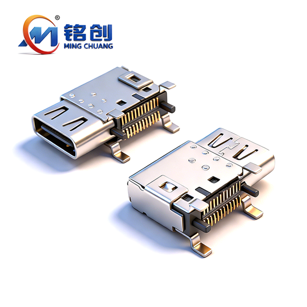 A032413A TYPE C母座24PIN 侧贴四脚插板SMT L=14.3 CH=5.06 双壳点焊